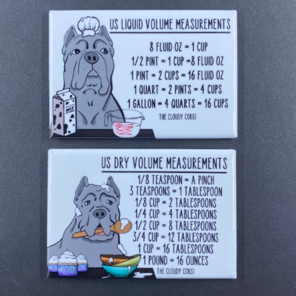 Cane Corso Dog Measuring Chart Magnet Set Kitchen Cooking and Baking Guide Gift